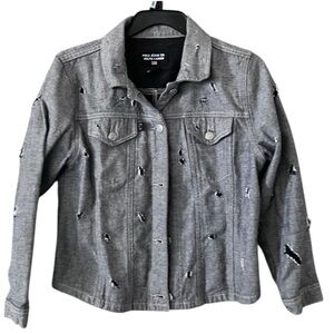 Women's Polo Jeans Co Ralph Lauren Distressed Gray Denim Jacket/Med